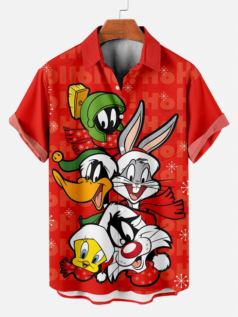 Men's Christmas Cartoon Funny Graphic Short Sleeve Hawaiian Shirt